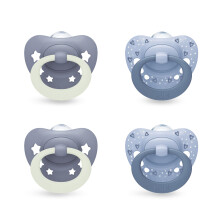 NUK First Choice Classic Night Baby Dummies | 6-18 Months | Orthodontic Soothers That Glow in The Dark | 95% Baby Acceptance** | Blue | 4 Count