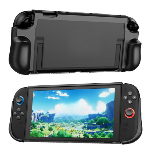 compatible Nintendo Switch 2 Game Machine Shockproof TPU+PC Protective Case(Black) 1