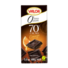 Valor Sugar Free Dark Chocolate Bar - Orange - 70% Cacao - 100g