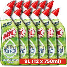 Harpic Active Fresh Toilet Cleaning Gel, Mountain Pine, 750ml (12 x 750ml)
