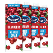 Ocean Spray Classic Cranberry Light Juice, 4 x 1L, No Added Sugar