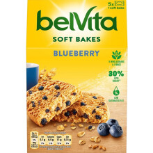 Belvita Breakfast Biscuits Soft Bakes Filled With Blueberry, Soft Biscuits With Blueberry Filling, Multipack of 5 x 50 g (Pack of 1)