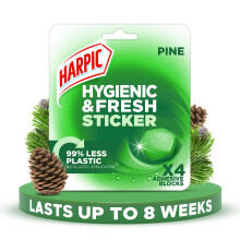 Harpic Hygienic Fresh Sticker Adhesive Toilet Block, Pine, Pack 1 x 4 Stickers, Toilet Freshener, No Plastic Applicator, Up to 8 weeks of Freshness