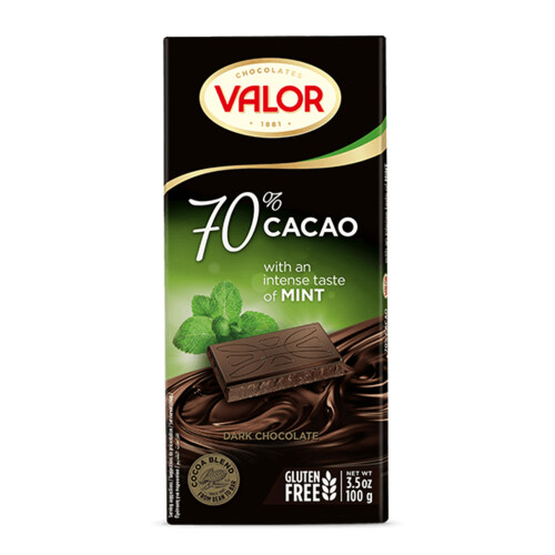 Valor Dark Chocolate Bar - 70% Dark Chocolate with Mint, 100g