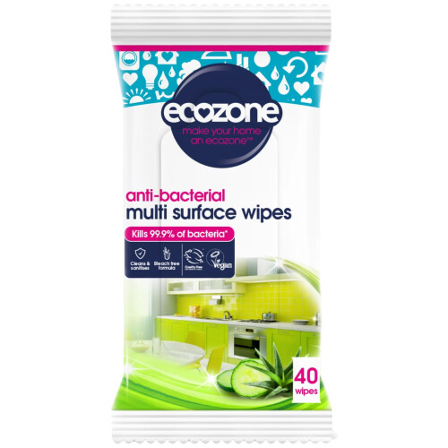 EcoZone Anti-Bac Multi-Surface Wipes, Aloe & Cucumber, 40 Pack