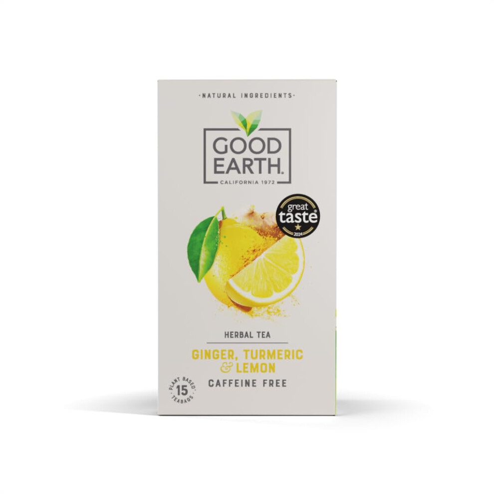 Good Earth Tea Co. Ginger, Turmeric & Lemon Tea Bags Ãâ‚Âœ Zingy Herbal Blend With Ginger, Turmeric And Lemon Ãâ‚Âœ 15 Plant-Based Teabags
