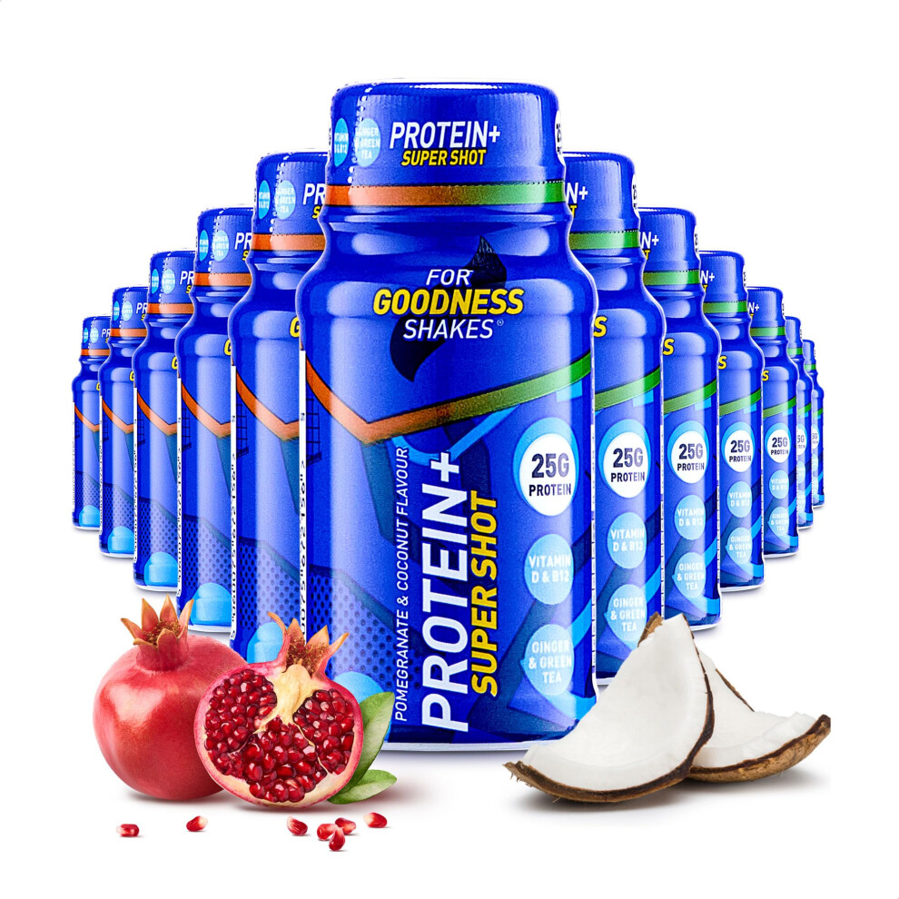 Photos - Water Bottle For Goodness Shakes Protein+ Super Shot - Pomegranate & Coconut, 12x60ml | 25g Protein
