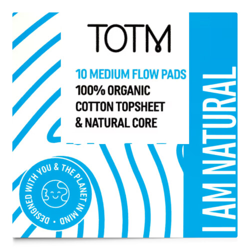 TOTM Natural Pads - Organic Cotton - Medium - 10 Pack - Secure Wings