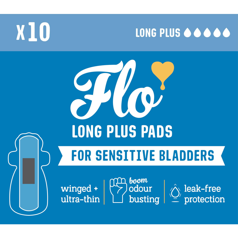 Flo Light Sensitive Bladder Bamboo Long Plus Pads With Wings ÃÃ¢ÂÃ¢Å Discreet, Ultra-Thin, Hypoallergenic - Medium Incontinence, Odour Control - 10 Pads