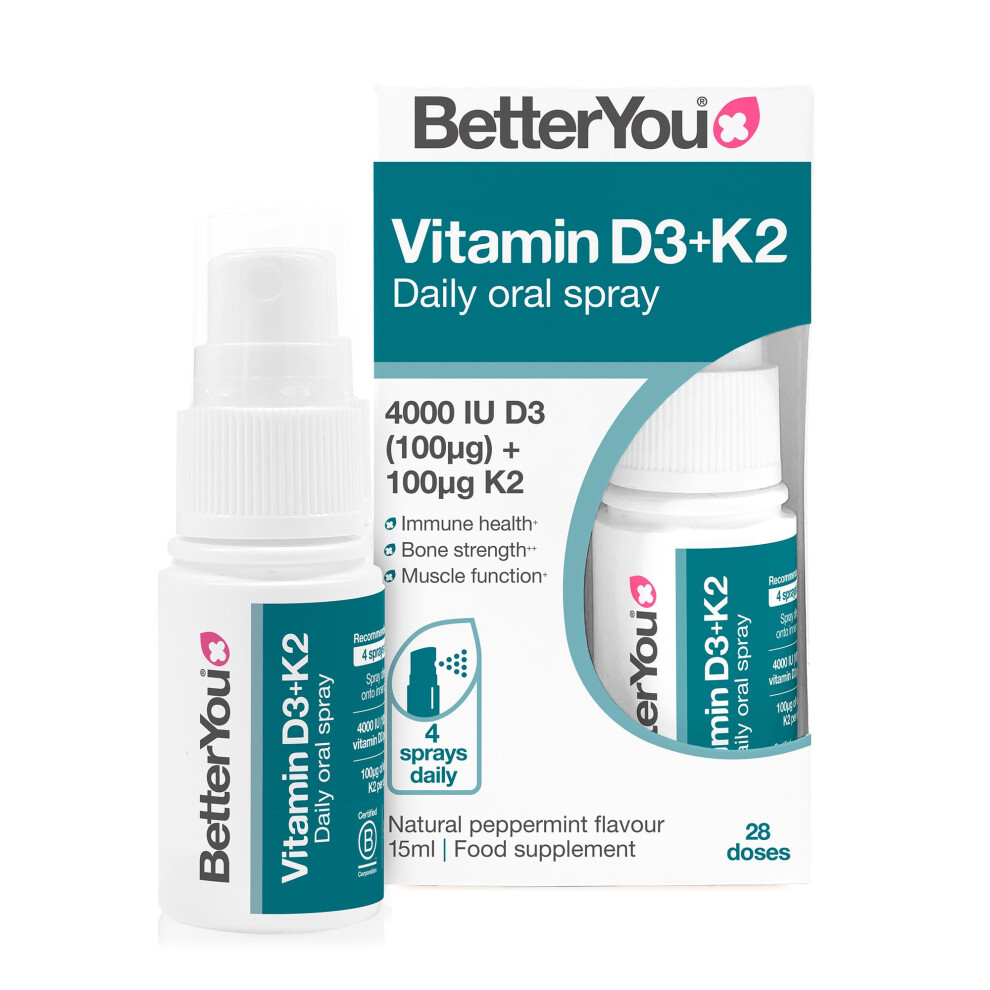 Betteryou Vitamin D3 K2 Oral Spray 4000 Iu, Bone & Immune Support