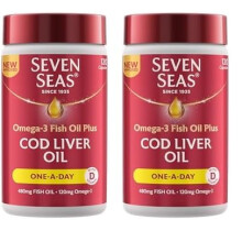 Seven Seas Cod Liver Oil Tablets Omega-3, 120 Capsules (Pack of 2), Vit D & A