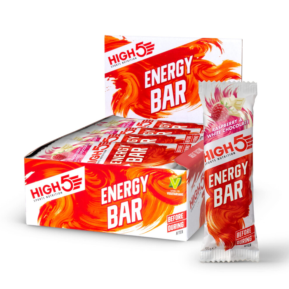 High5 White Energy Bars - Real Fruit Oat Bars - Raspberry & Choc - 12X55g