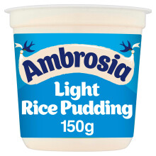 Ambrosia Light Devon Rice Pudding, 30% Less Sugar & Fat, Creamy Ready-to-Eat Dessert, 150 g Pot (Pack of 1)