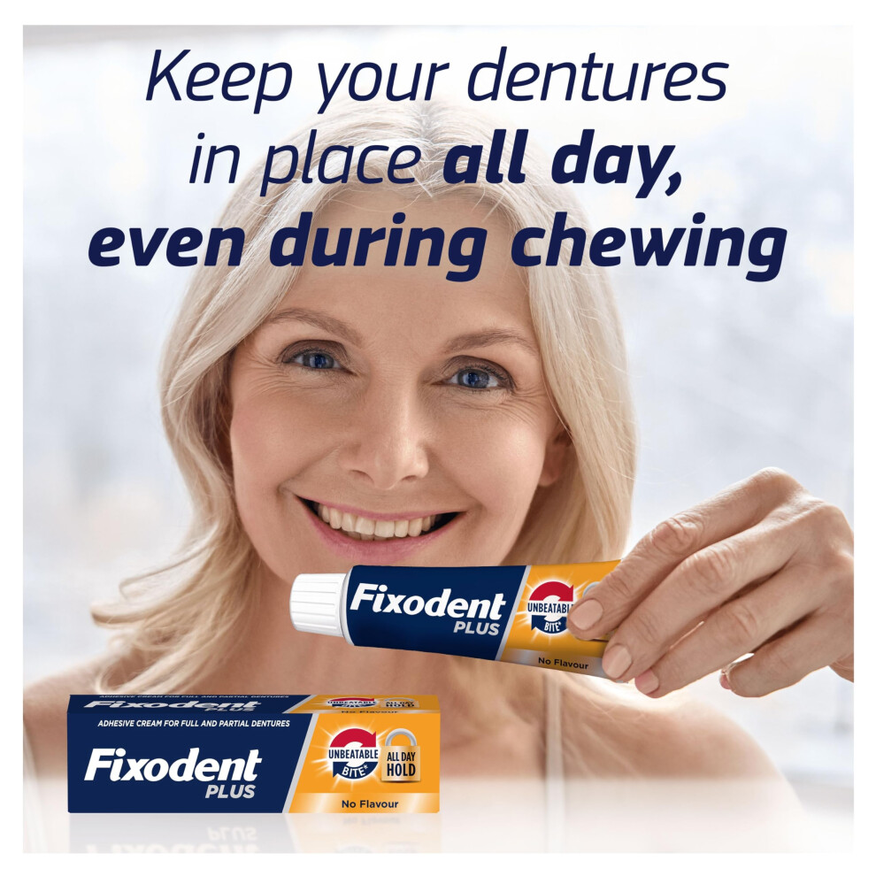 Fixodent Plus Unbeatable Bite Denture Adhesive, Flavour Free 40G (Pack Of 4)