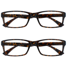 OPULIZE PEP Classic Reading Glasses for Women Men, Scratch Resistant Rectangular Frame with Spring Hinges, Brown +1.5 (Pack of 2)