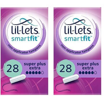 Lil-Lets Non-Applicator Super Plus Extra Tampons, 28 Count (2 Pack), for Very Heavy Flow, 5 Droplets, Plant-Based, SmartFit Non-App Tampon