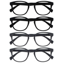OPULIZE POP Reading Glasses for Women Men,Scratch Resistant Round Matt Frame with Spring Hinges, Black, Black, Grey, Grey +1.00 (Pack of 4)