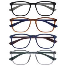 OPULIZE Reading Glasses 4 Pack, Black Brown Blue Grey, +1.50