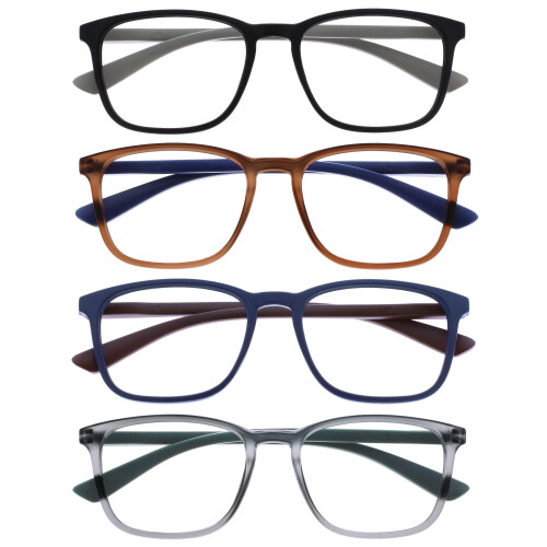 OPULIZE Reading Glasses 4 Pack, Black Brown Blue Grey, +1.50