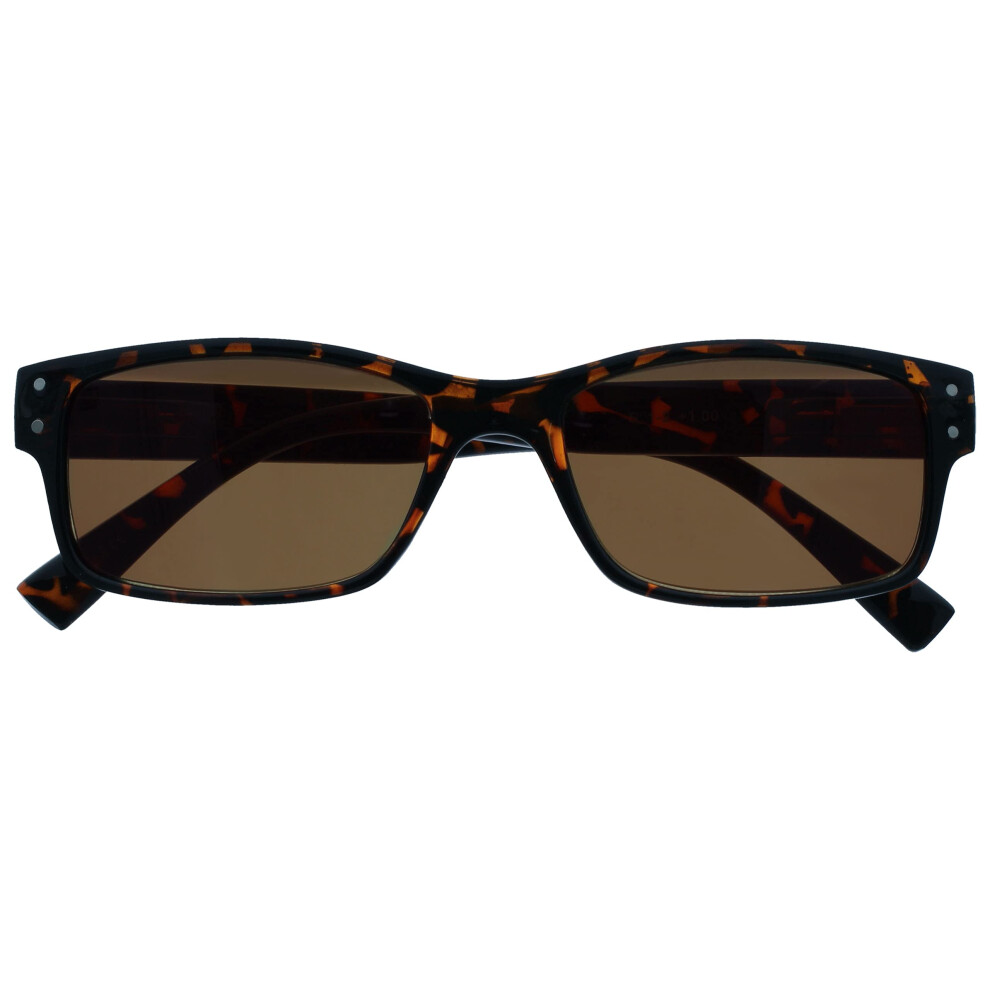 Opulize Brown Mens Large Tortoiseshell Reading Sunglasses Uv400 Designer Style Spring Hinges S11-2 +3.50