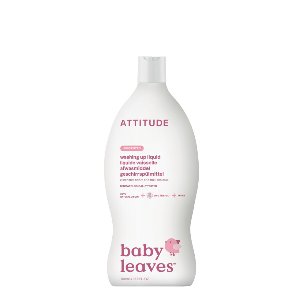 Attitude Baby Washing Up Liquid, Ewg Verified, No Added Dyes Or Fragrances, Tough On Milk Residue And Grease, Vegan, Unscented, 700 Ml