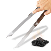 elastoBarbecue Tongs Made of Stainless Steel with Wooden Handle Made of Solid Birch Wood Kitchen Tongs 33 cm Serrated Tip for a Firm Grip