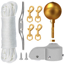 NQ Flag Pole Repair Parts Kit with 50 Feet Nylon Flag Pole Rope, 4 Pcs Flag Pole Swivel Snap Clips, Flag Pole Truck with Pulley, Flag Pole Top Ball,