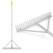 Colwelt Landscape Rake 24Tines, Aluminum Landscaping Rakes with 173cm Handle, Gravel Garden Rake Tool for Beach and Lawn Care