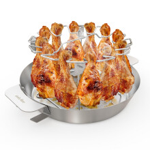 onlyfire Chicken Drumsticks Rack with Drip Pan for Weber Gourmet BBQ System, Stainless Steel BBQ Stand for Kettle Grill and Kamado Grill, Hold up to