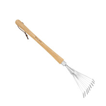 Berry&Bird Stainless Steel Mid-Handle Shrub Rakes? 9-Tine Fan Leaf Rake with Ergonomic Wooden Handle & Leather Hanging Strap, Garden Hand Rake for