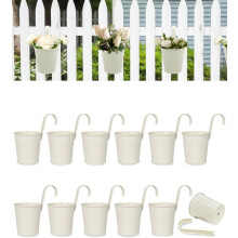 10 CM Small Metal Hanging Flower Pot Indoor - 12 Pcs Round Metal Iron Buckets with Detachable Hooks and Drainage Holes Hanging Herb Planter for