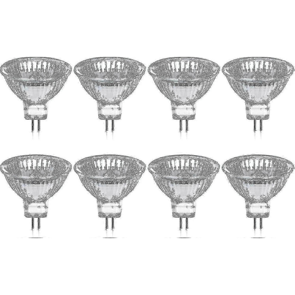 8-Pack Of 35W 12V Dimmable Warm 2800K 400 Lumens Mr16 Halogen Bulbs With Glass Cover Msphx White 9172356675384