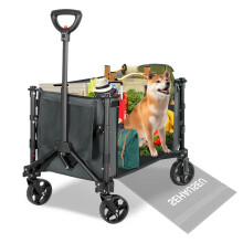 Festival Camping Trolley Folding Cart with Brakes, Beach Wagon on Big All-Terrain Wheels, Retractable Handle Garden Trolley, Heavy Duty 600D, 120L