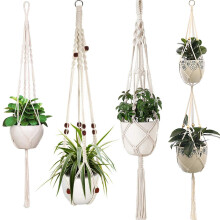 Sixyotie Macrame Plant Hangers 4 Legs Indoor Hanging Planter Basket Handmade Hanging Plant Holder Flower Pot Holder for Decorations - Cotton Rope (4