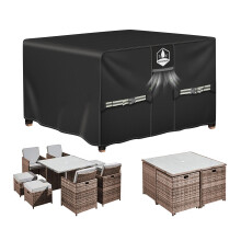 Rimwig Garden Furniture Covers Waterproof, 125x125x74cm Outdoor Rattan Table Chair Set Cover, 420D Oxford Heavy Duty Patio Furniture Cover with Air