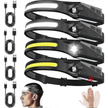 4 - Pack Rechargeable Headlamps with Motion Sensor - 230 Wide Beam 5 Modes USB - C Waterproof for Camping MSPHX