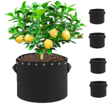 HOSECES 15 Gallon Grow Bags 5-Pack Thickened Breathable Fabric Plant Pots with Holes & Handles- Nonwoven 56 Litre Fabric Plant Container for Plants,