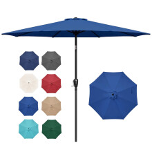 Simple Deluxe 2.74M Outdoor Market Table Patio Umbrella with Button Tilt, Crank and 8 Sturdy Ribs for Garden, Deck, Lawn, Backyard & Pool, Blue