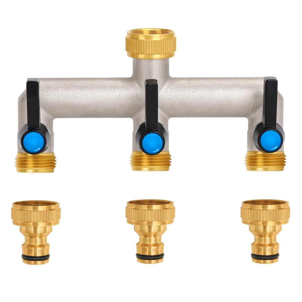 Opermaxer 3-Way Tap Water Distributor, Extended Handle, 3/4 Inch Brass Water Connection Distributor With Individual Shut-Off Valves, 3 Distributor 3/4 5051224412211