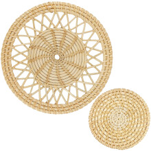 LNQ LUNIQI Boho Round Wall Decoration Rattan, 2Pcs Bohemian Wall Basket Decor Hanging Wall Art Decor Flat for Living Room Bedroom Office Nursery,