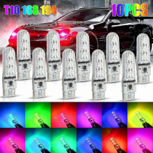 10x Multi-Color RGB T10 168 194 LED Bulbs with RF Remote Control for Car Parking Lights MSPHX