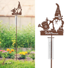 JUJOYBD Decorative Rain Gauge for Garden Metal with Ground Spike, 100 cm, Frost-Proof Rainwater Gauge Glass, Garden Gnome Decoration for Balcony,