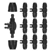 M METERXITY 10-Pack Drip Irrigation Barbed Locking Tubing Fittings, 3/8 to 1/4 Inch Tubing Connector Plastic 4 Way TEE Coupling for