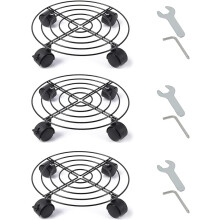 HAYAN 3 Pack Plant Caddy with Wheels 27cm Round Metal Potted Trolley Heavy Duty Movable Metal Plant Dolly for Indoor Outdoor Home Garden Tools (BLACK