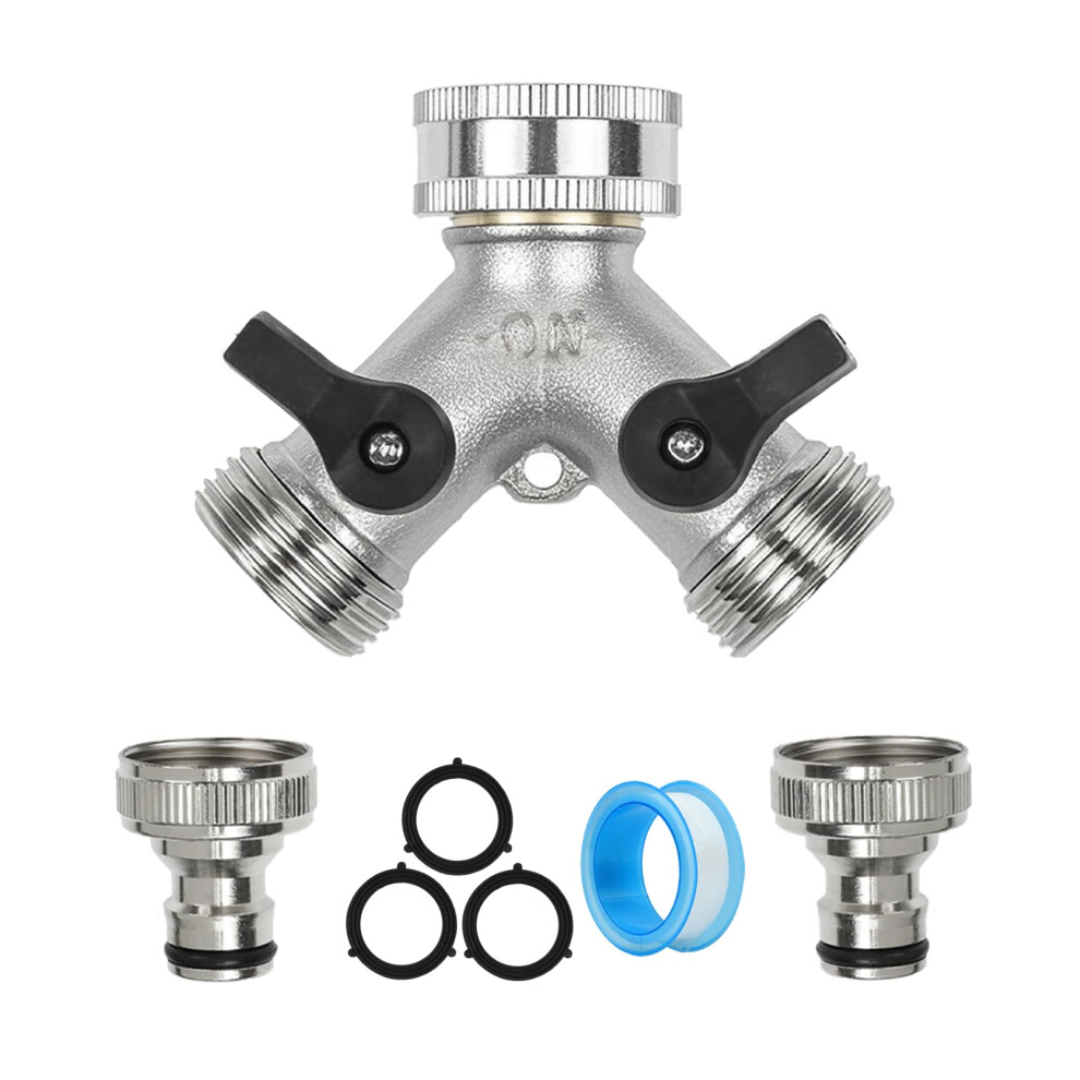 2 Way Brass Hose Splitter, Y-Type Garden Hose Splitter, Hose Connector With 2 Quick Connector And Fittings Individual On/Off, 3/4" Double Outlet 5051224412716
