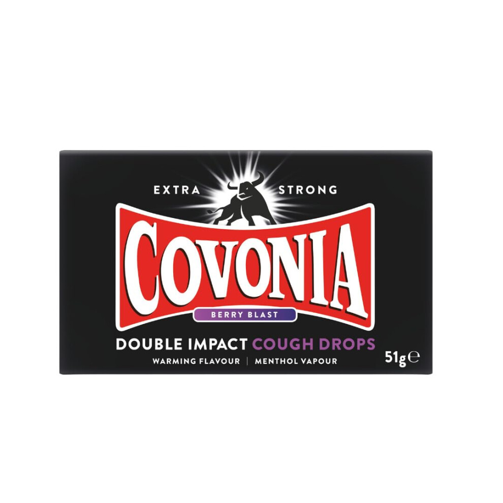 Covonia Double Impact Cough Drops Berry Blast Powerful Menthol Vapours Suitable For Vegetarians Alcohol Free Cough Drops 51G