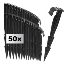 com-four? 50x fixing hooks for irrigation pipes - Plastic ground anchors - Fixing pins for hoses, cables and covers - Ground pegs with barbs (50x