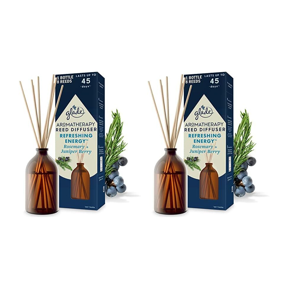 Glade Aromatherapy Reed Diffusers, Essential Oils Diffuser With Refreshing Fragrance, Refreshing Energy With Rosemary & Juniper, 80Ml (Pack Of 2)