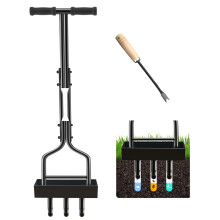 Kedoxi Manual Lawn Aerator 3 Core, Hollow Tine Aerator Coring Tool with Core Collection Box, Plug Aeration 38In, Heavy Duty Plug Core Aeration Tool