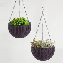 Windor Home Co Rattan Hanging Plant Pot Set 2 Brown - Durable Resin Rattan Effect Large 26cm Diameter Pack 2